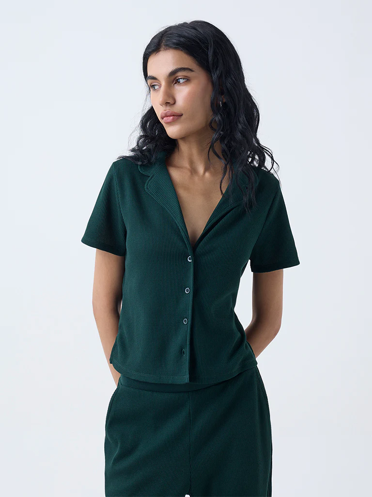 Superstar Green Waffle-Textured Shirt