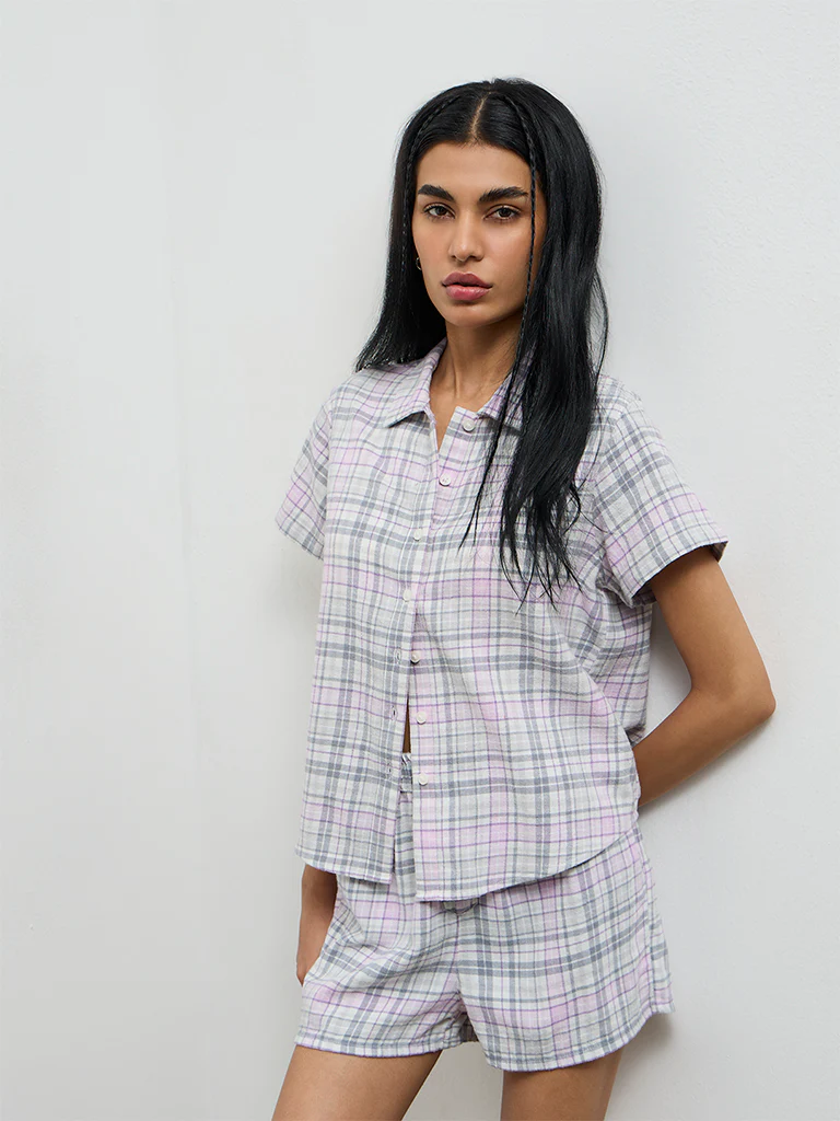 Superstar Grey Checkered Cotton Shirt - Image 2