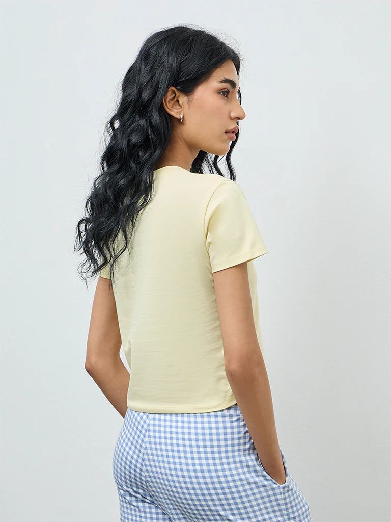 Superstar Light Yellow Text Printed Cotton T-Shirt - Image 4