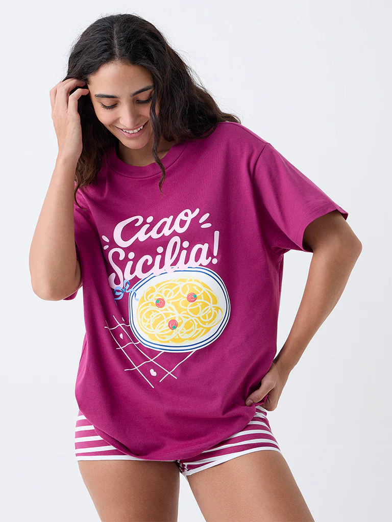 Superstar Magenta Printed Cotton T-Shirt - Image 2