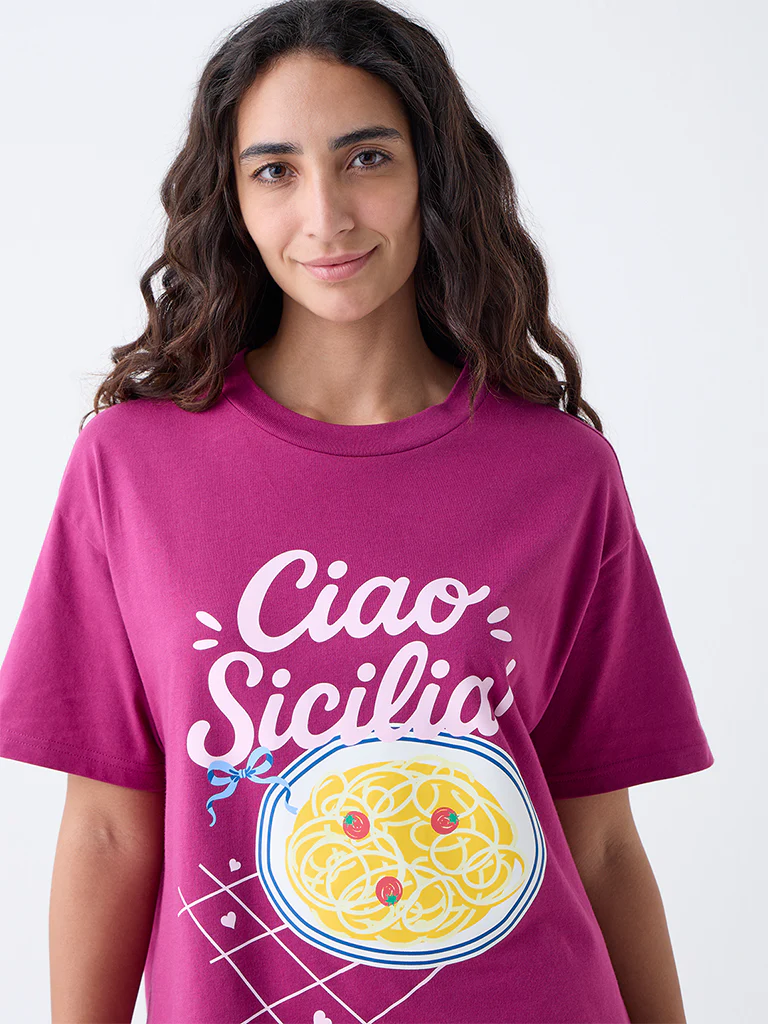 Superstar Magenta Printed Cotton T-Shirt - Image 3