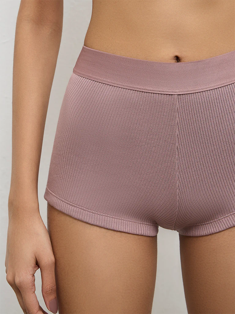 Superstar Mauve Ribbed High-Rise Boy Shorts Briefs - Image 3
