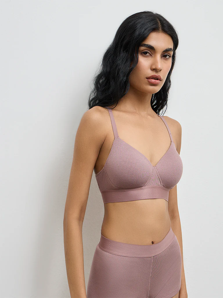 Superstar Mauve Ribbed Padded Bra - Image 2