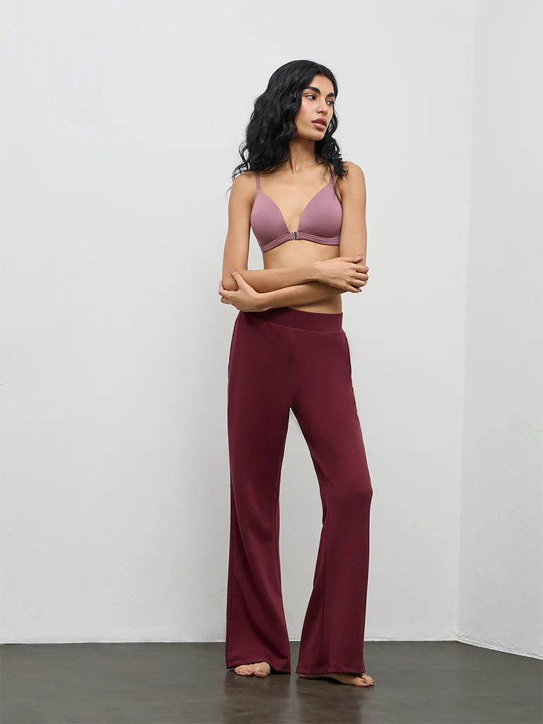 Superstar Mauve Solid Padded Front-Open Cotton-Blend Bra - Image 2
