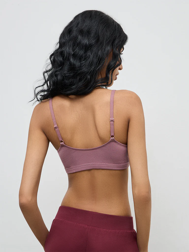Superstar Mauve Solid Padded Front-Open Cotton-Blend Bra - Image 4