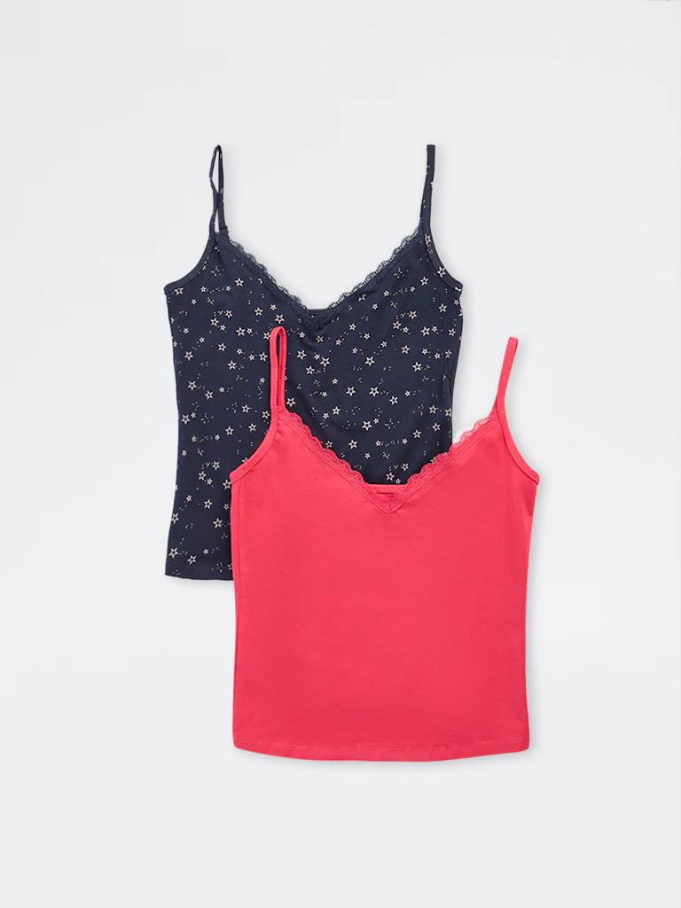 Superstar Navy Printed Cotton-Blend Camisole - Pack of 2 - Image 2
