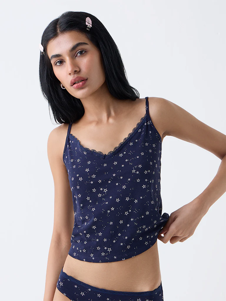 Superstar Navy Printed Cotton-Blend Camisole - Pack of 2 - Image 3