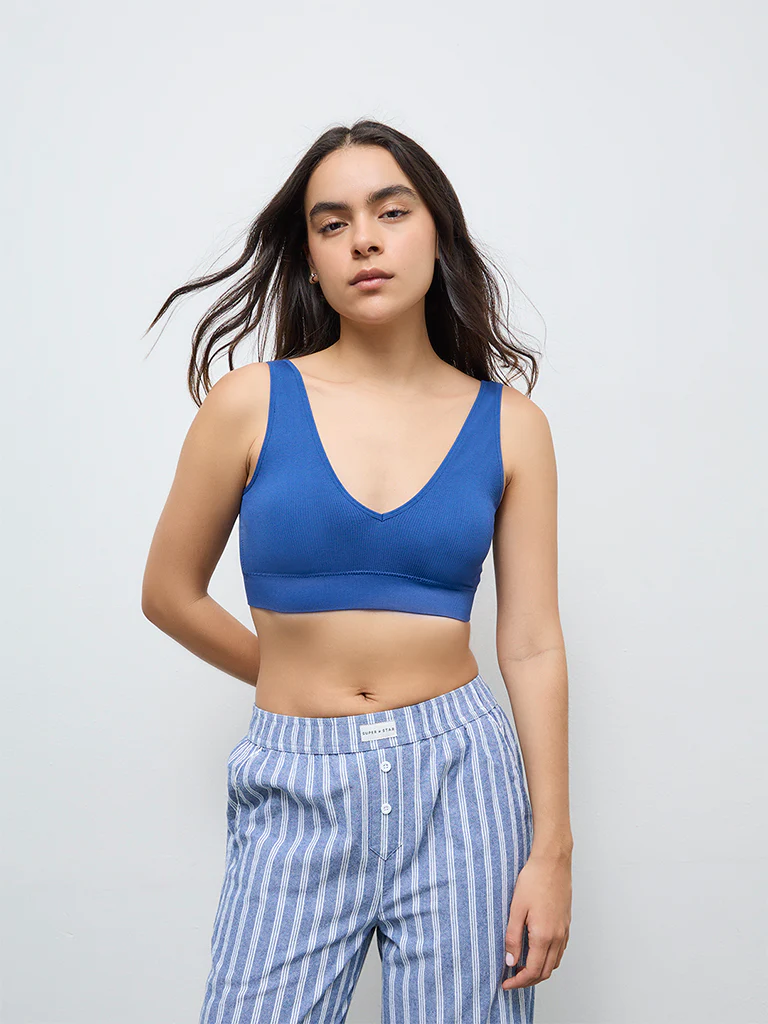 Superstar Navy Ribbed Padded Bra - Image 2