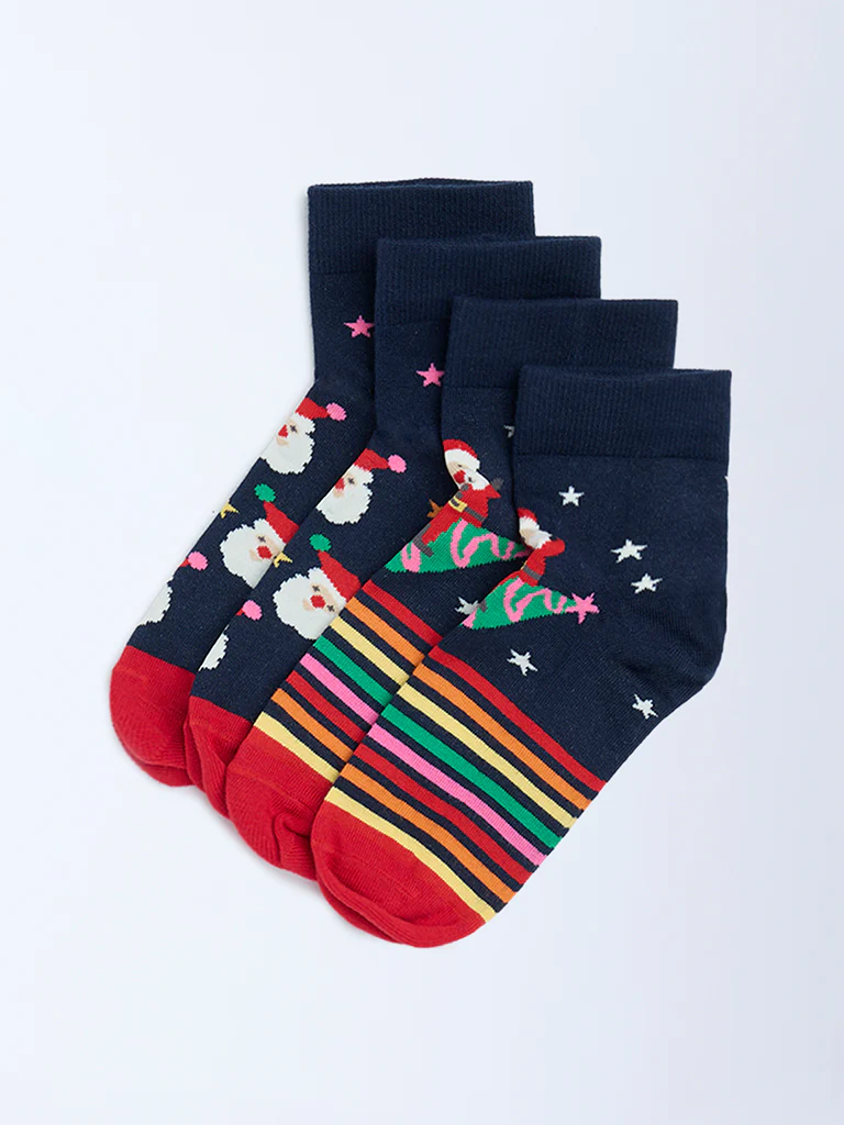 Superstar Navy Santa-Themed Cotton-Blend Socks - Pack of 2 - Image 2