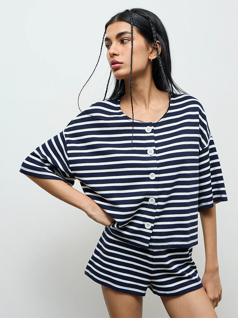 Superstar Navy Striped Cotton Top