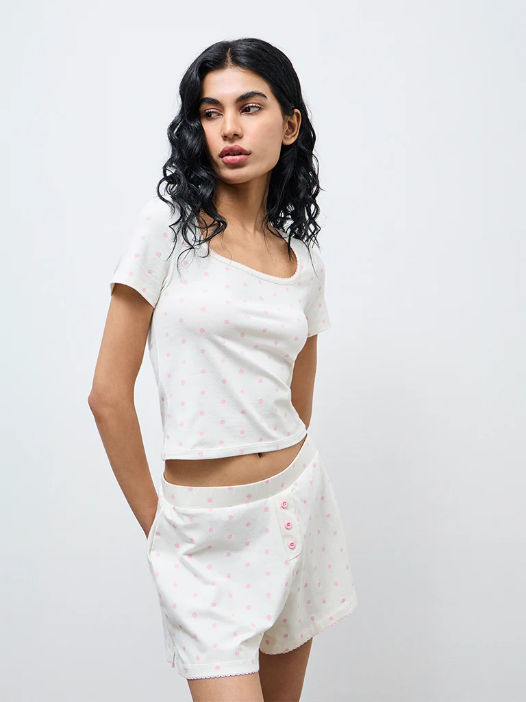 Superstar Off-White Polka Dot Cotton-Blend Top