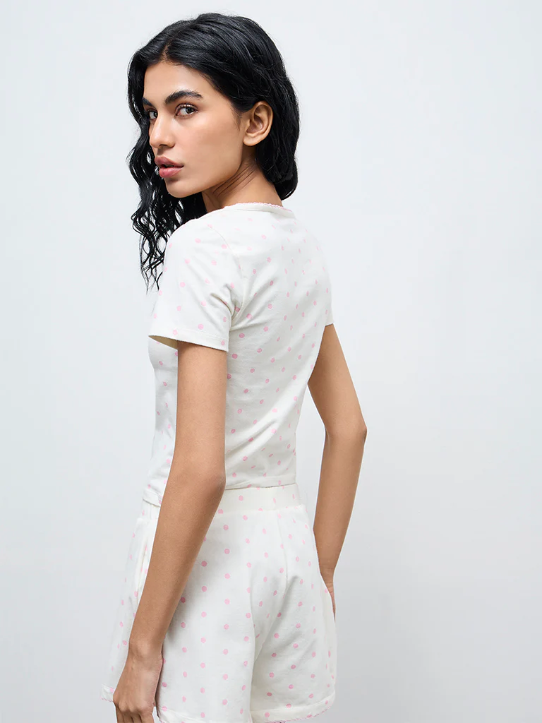 Superstar Off-White Polka Dot Cotton-Blend Top - Image 4