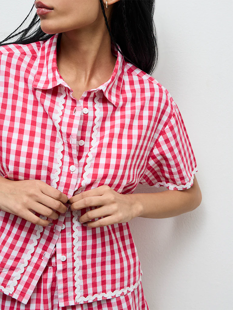 Superstar Pink Checkered Cotton Shirt - Image 3