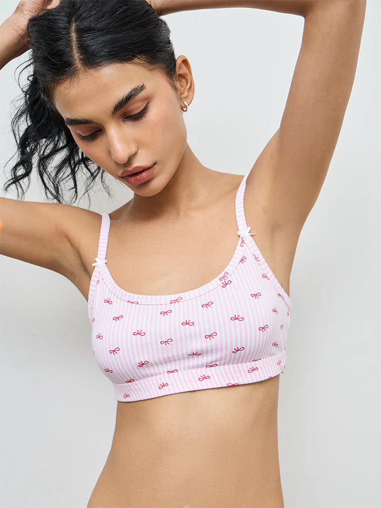 Superstar Pink Printed Seam-Free Non-Padded Cotton-Blend Bra - Pack of 2 - Image 2