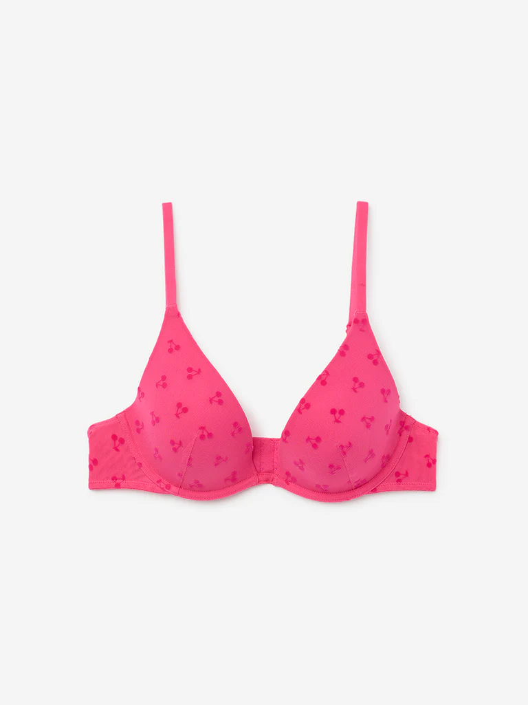 Superstar Pink Printed Underwired Mesh Bra
