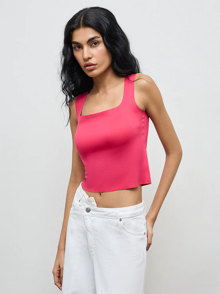 Superstar Pink Ribbed Padded Top