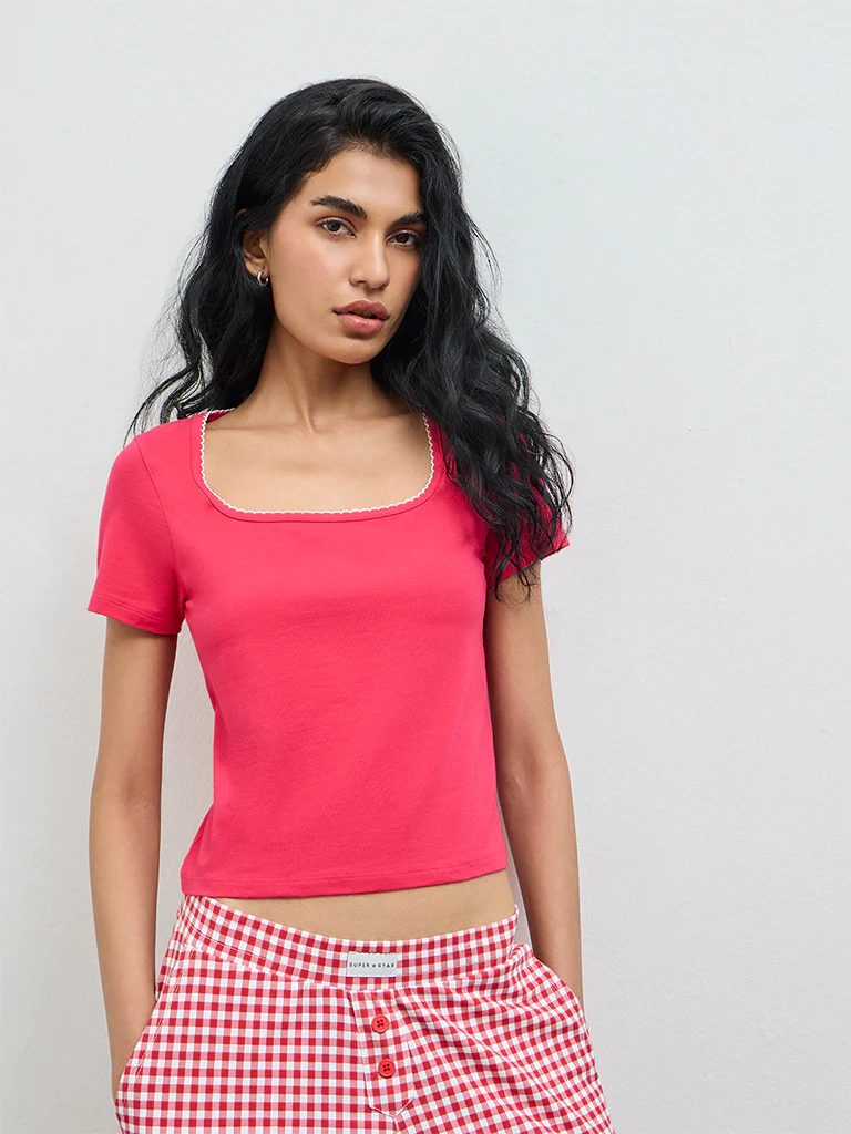 Superstar Pink Solid Cotton-Blend Top