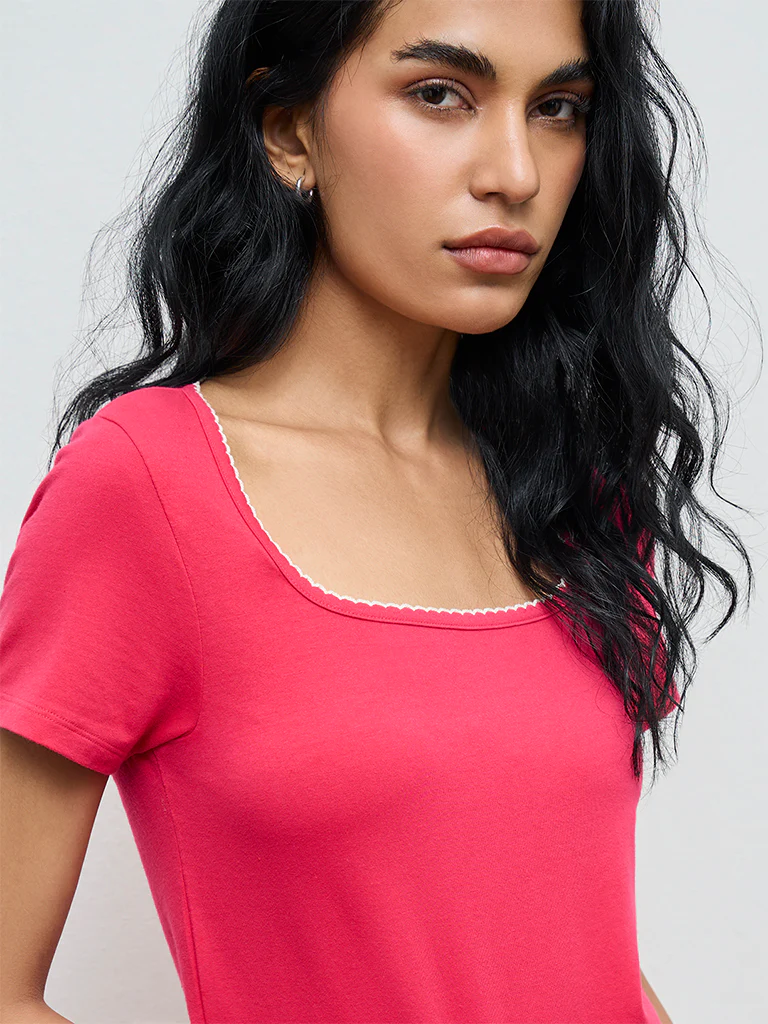 Superstar Pink Solid Cotton-Blend Top - Image 3