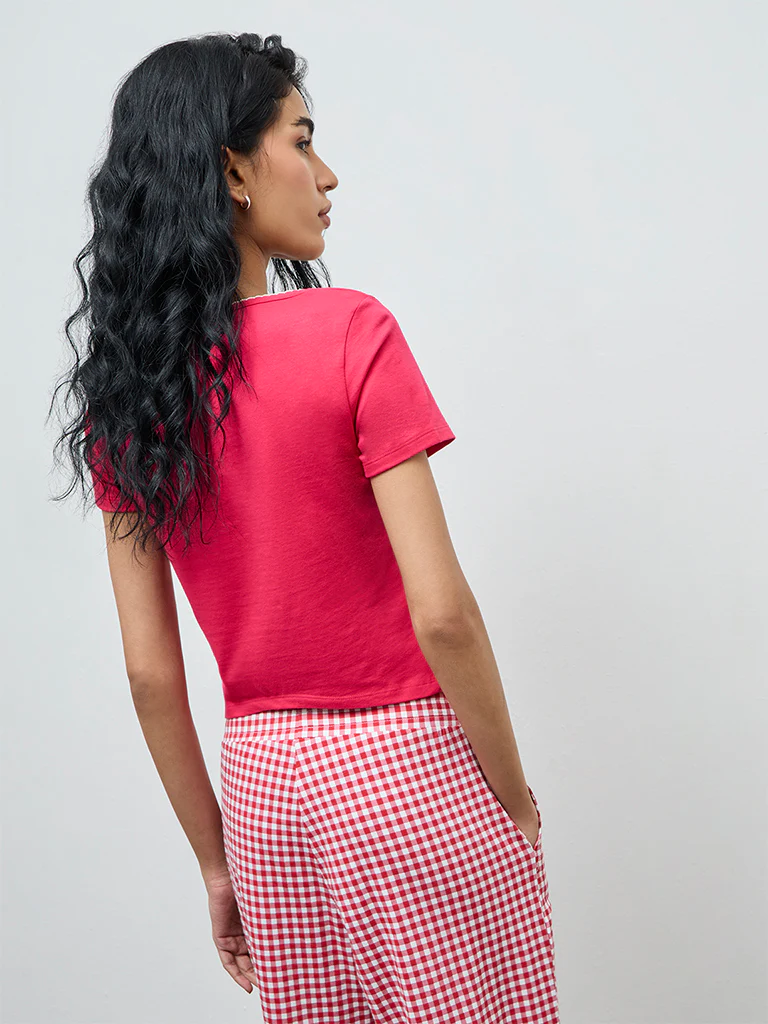 Superstar Pink Solid Cotton-Blend Top - Image 4