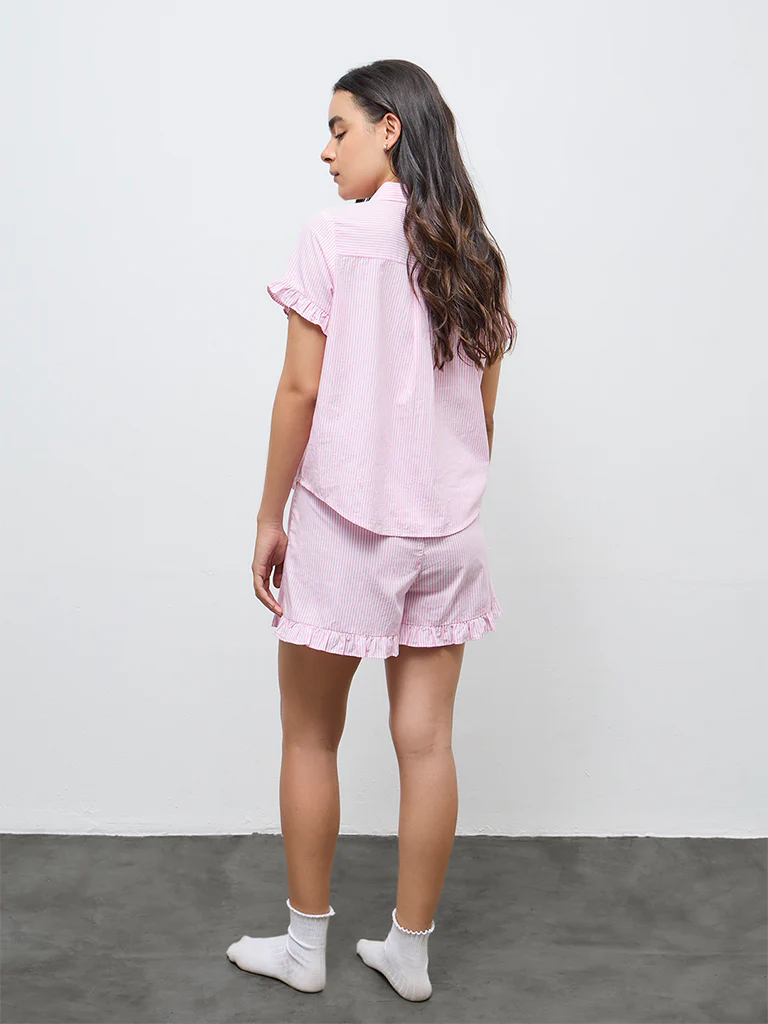 Superstar Pink Striped High-Rise Cotton Shorts - Image 4