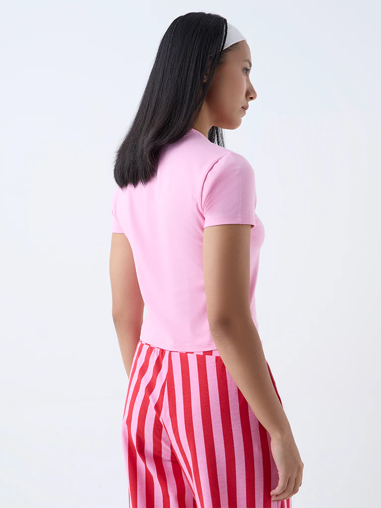 Superstar Pink Text Detailed Cotton-Blend T-Shirt - Image 4