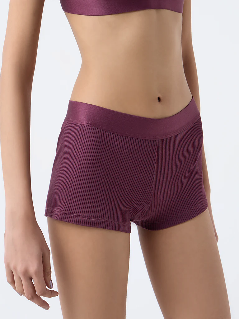 Superstar Plum Ribbed-Textured Boy Shorts Briefs - Image 2