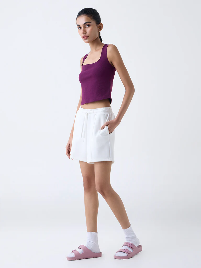 Superstar Plum Solid Cotton-Blend Tank Top - Image 2