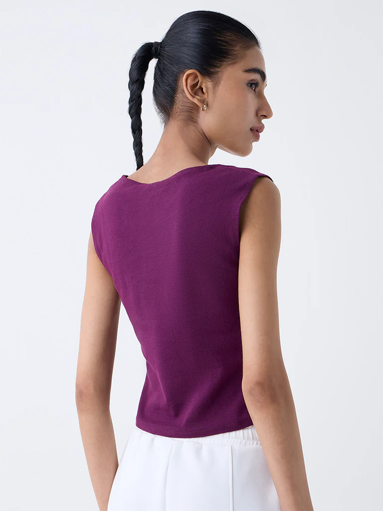 Superstar Plum Solid Cotton-Blend Tank Top - Image 4