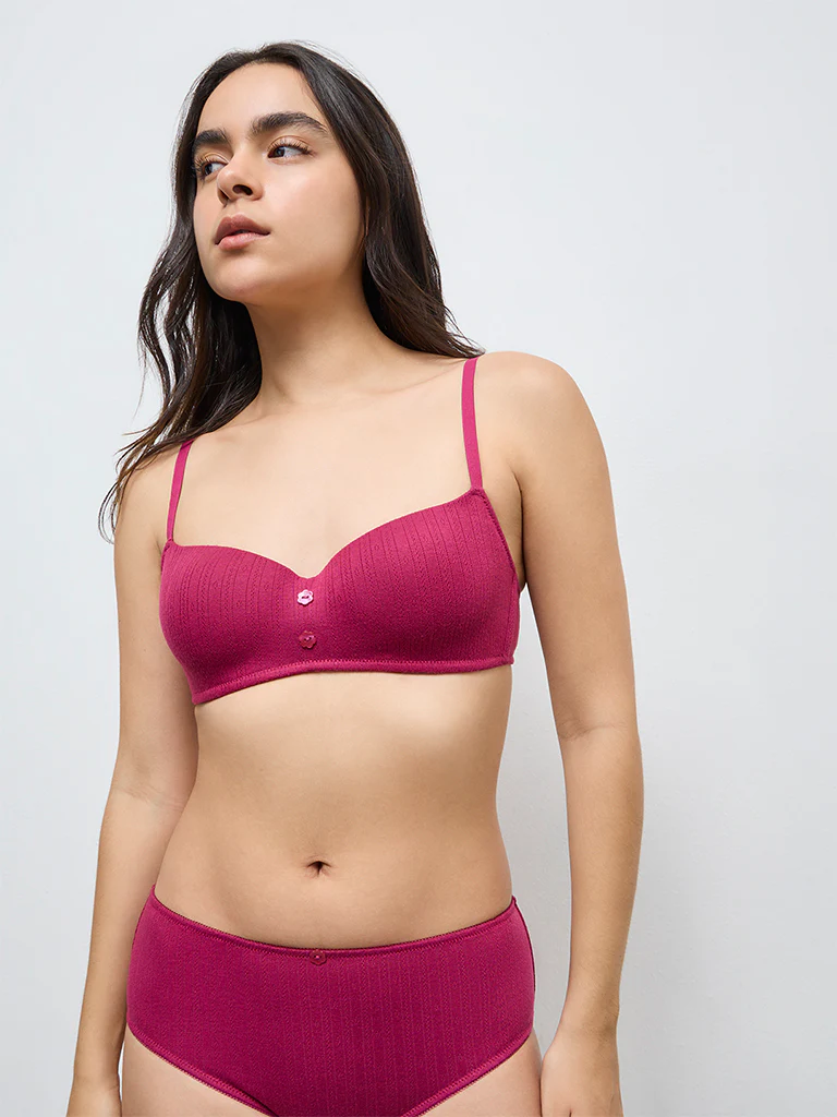 Superstar Plum Textured Padded Bra - Image 2
