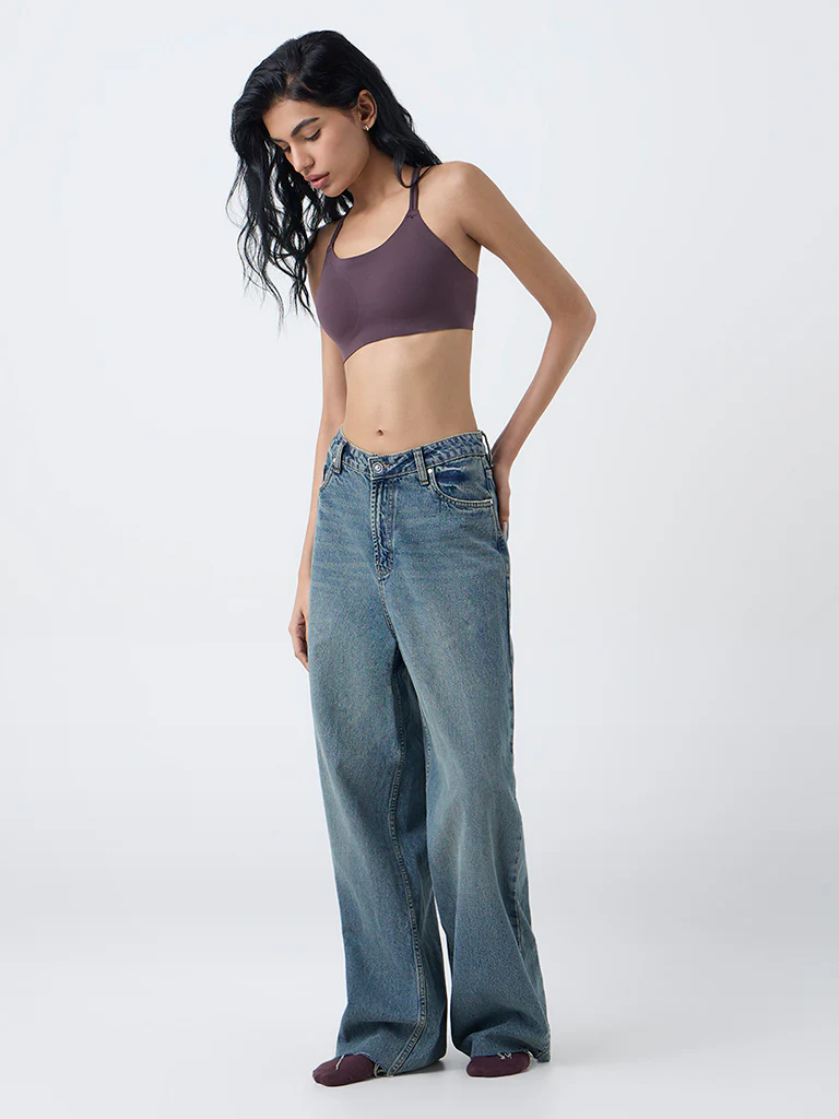 Superstar Purple Criss-Cross Detailed Padded Bralette - Image 2