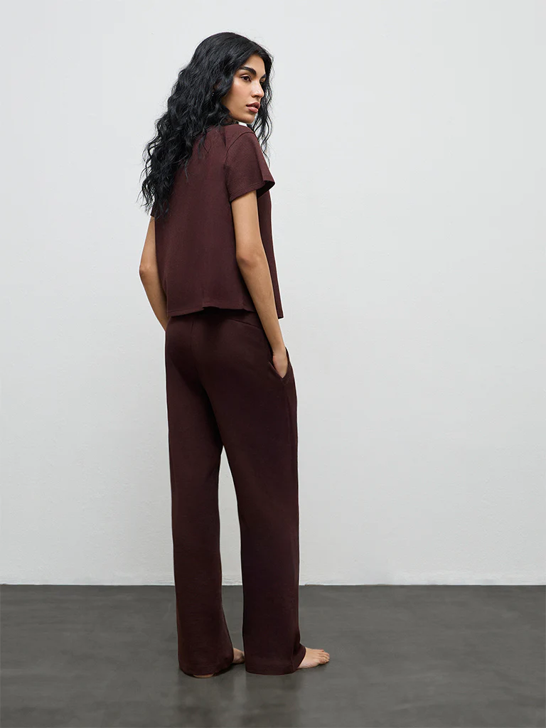 Superstar Purple Textured High-Rise Cotton Pants - Image 4