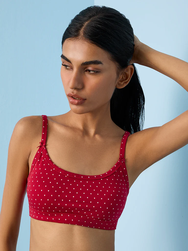 Superstar Red and White Polka Dot Printed Cotton-Blend Crop Top Bra - Pack of 2 - Image 2