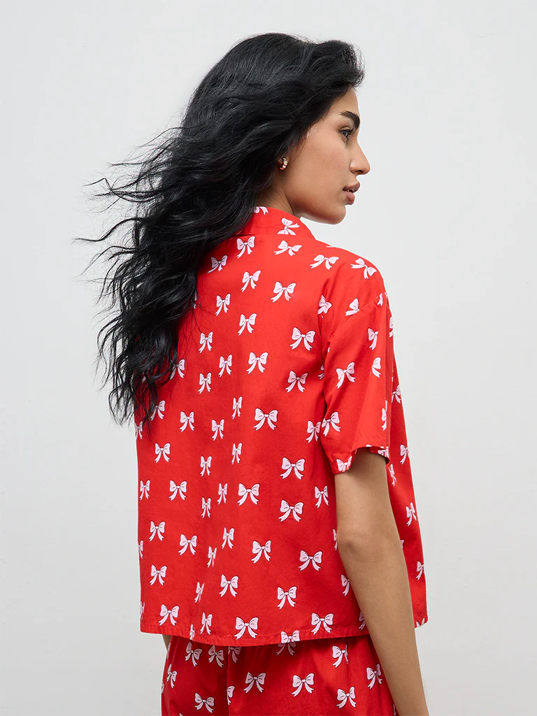 Superstar Red Bow-Printed Cotton Shirt - Image 4
