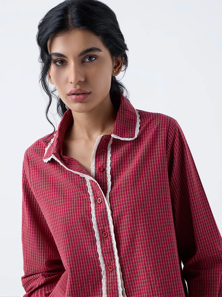 Superstar Red Checkered Cotton Shirt - Image 3