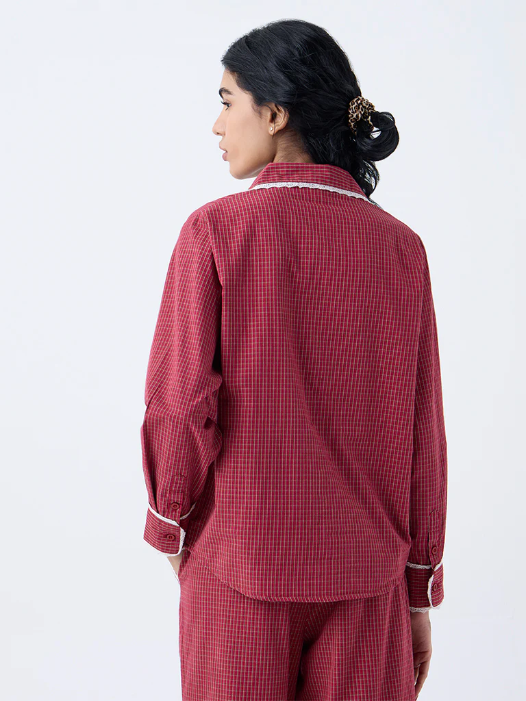 Superstar Red Checkered Cotton Shirt - Image 4