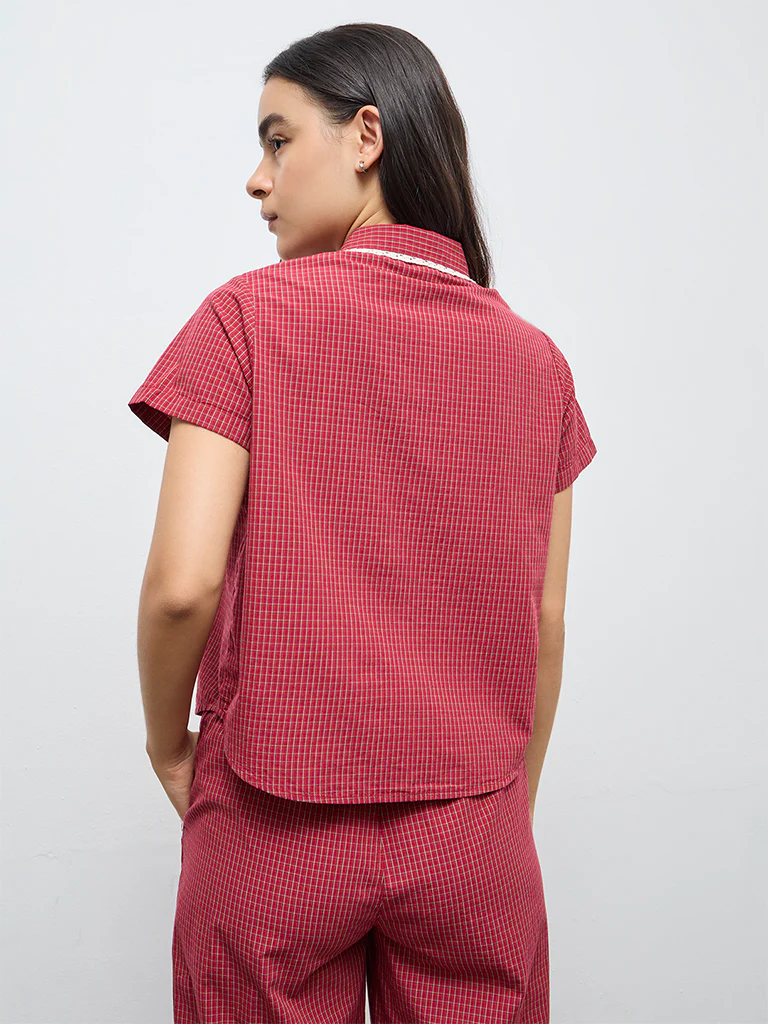 Superstar Red Checkered Cotton Shirt - Image 4