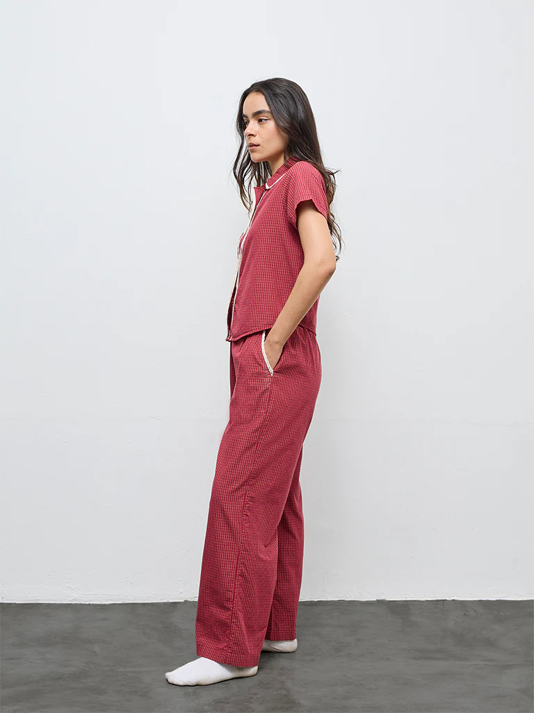 Superstar Red Checkered High-Rise Cotton Pants