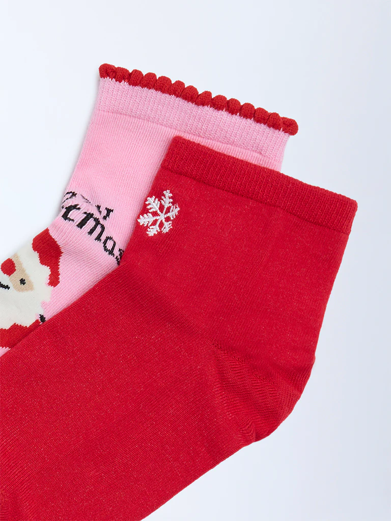 Superstar Red Christmas-Themed Cotton-Blend Socks - Pack of 2 - Image 3