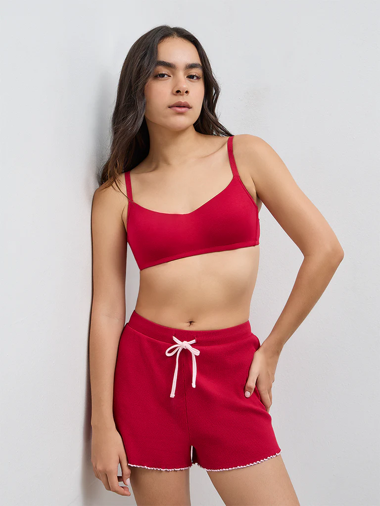 Superstar Red Cotton-Blend Padded Bra - Image 2
