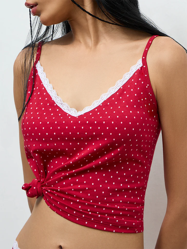 Superstar Red Polka Dot Cotton-Blend Camisole - Pack of 2 - Image 3