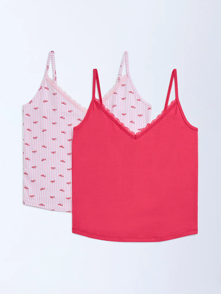 Superstar Red Printed Cotton-Blend Camisoles - Pack of 2 - Image 2