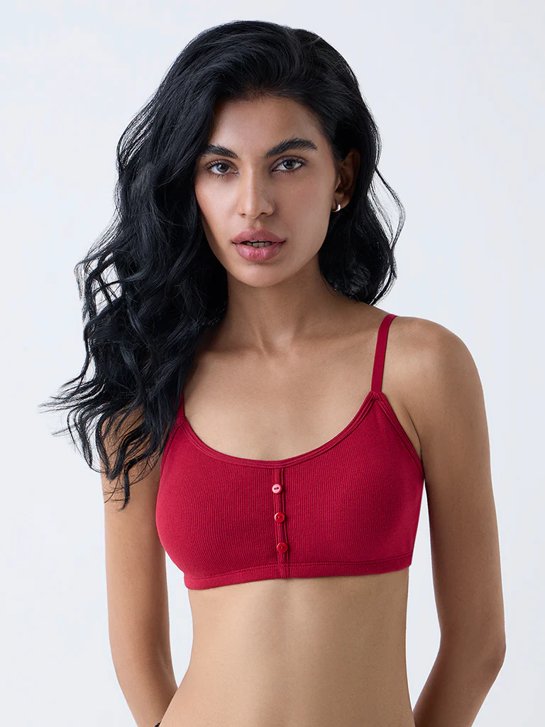 Superstar Red Ribbed Padded Bralette - Image 2