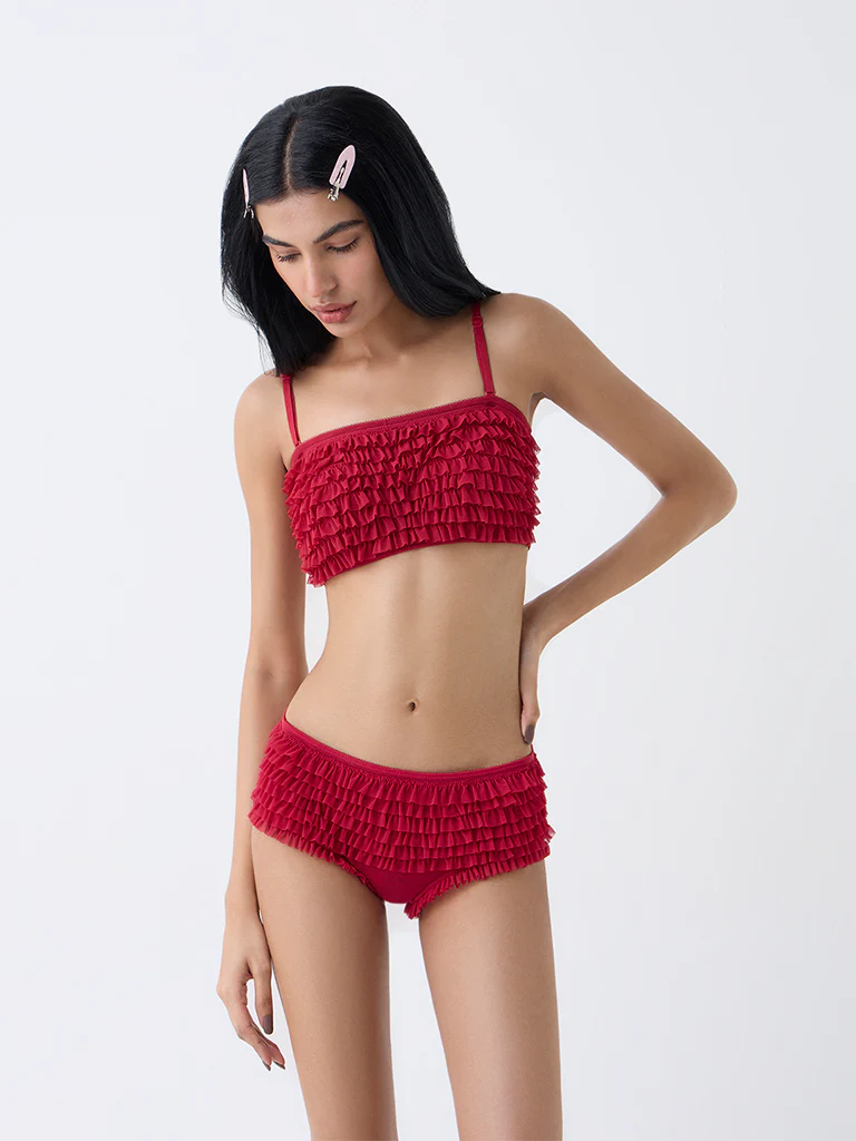 Superstar Red Ruffle-Detailed Boy Shorts Briefs