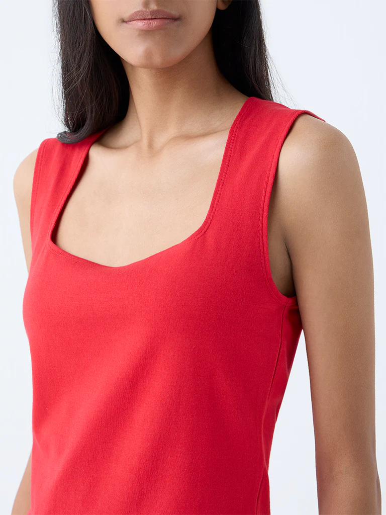 Superstar Red Solid Cotton-Blend Tank Top - Image 3