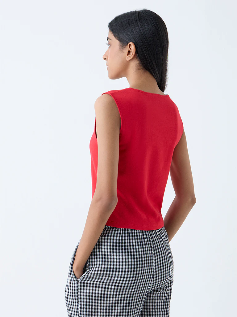 Superstar Red Solid Cotton-Blend Top - Image 4