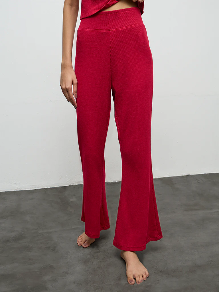 Superstar Red Waffle-Textured High-Rise Pants - Image 2