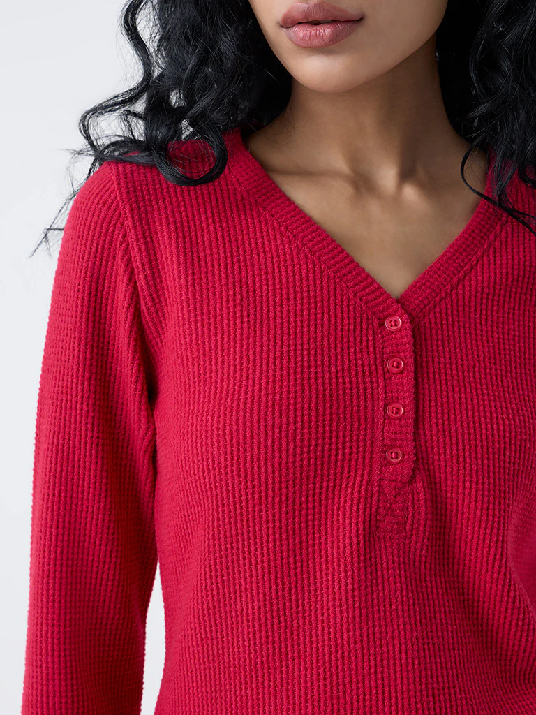 Superstar Red Waffle-Textured Top - Image 4
