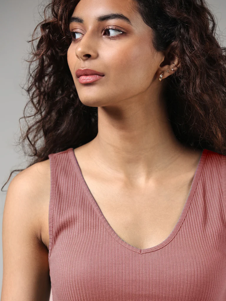 Superstar Striped Rose Pink Ribbed Cotton Vest Crop Top - Image 2