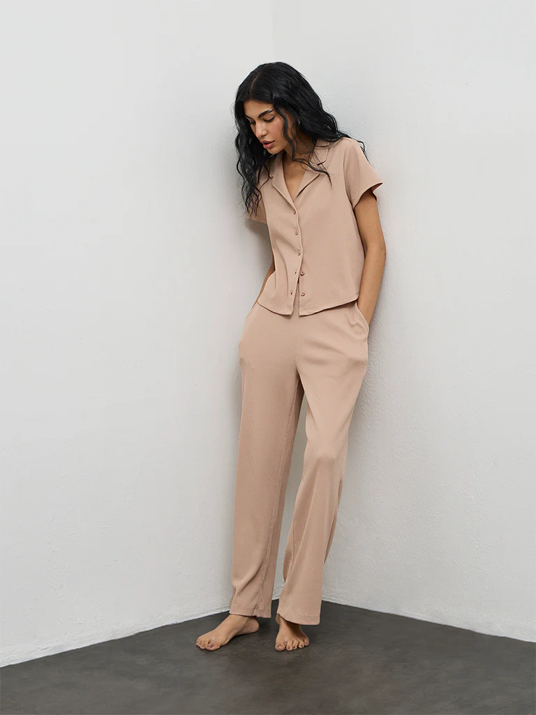 Superstar Taupe Waffle-Textured Shirt