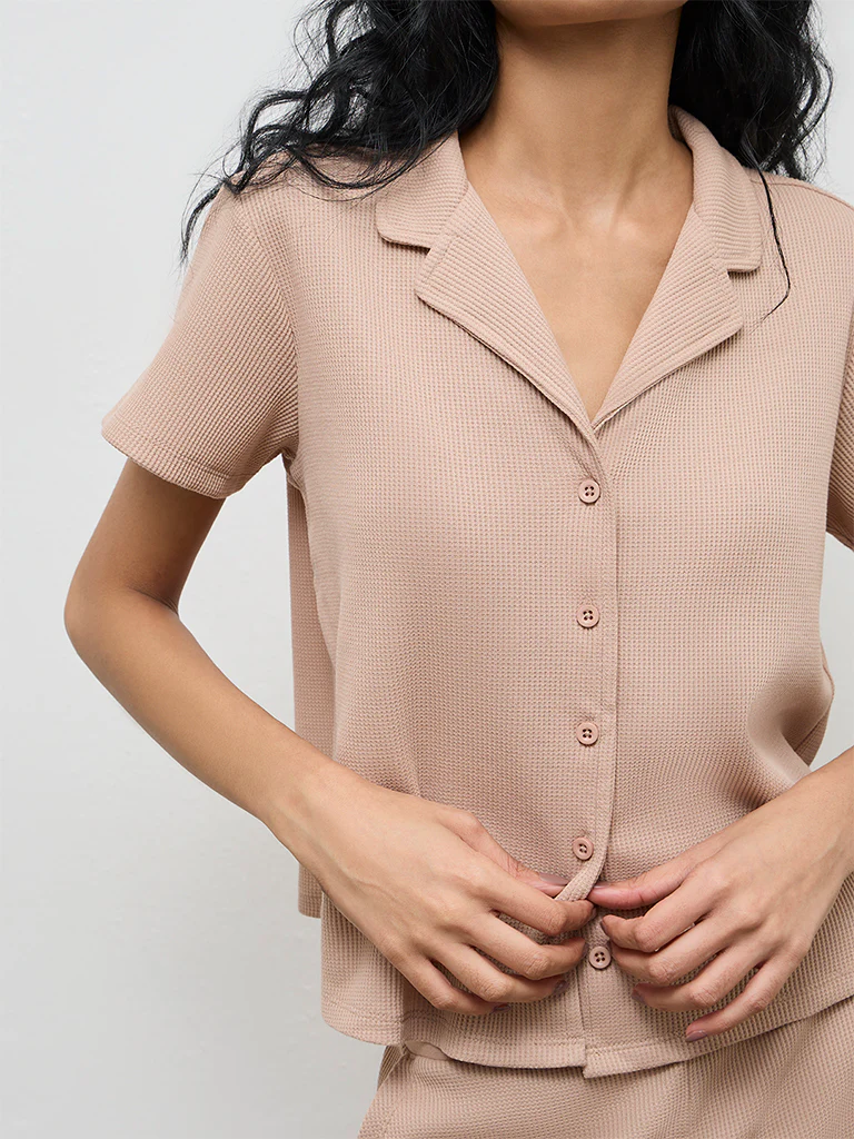 Superstar Taupe Waffle-Textured Shirt - Image 3